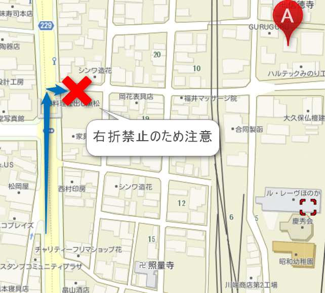 ウィークタイズ・guruguru 地図 右折禁止