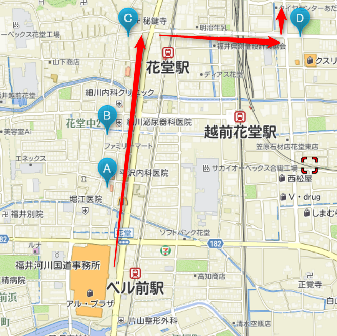福井駅方面 地図 ベル